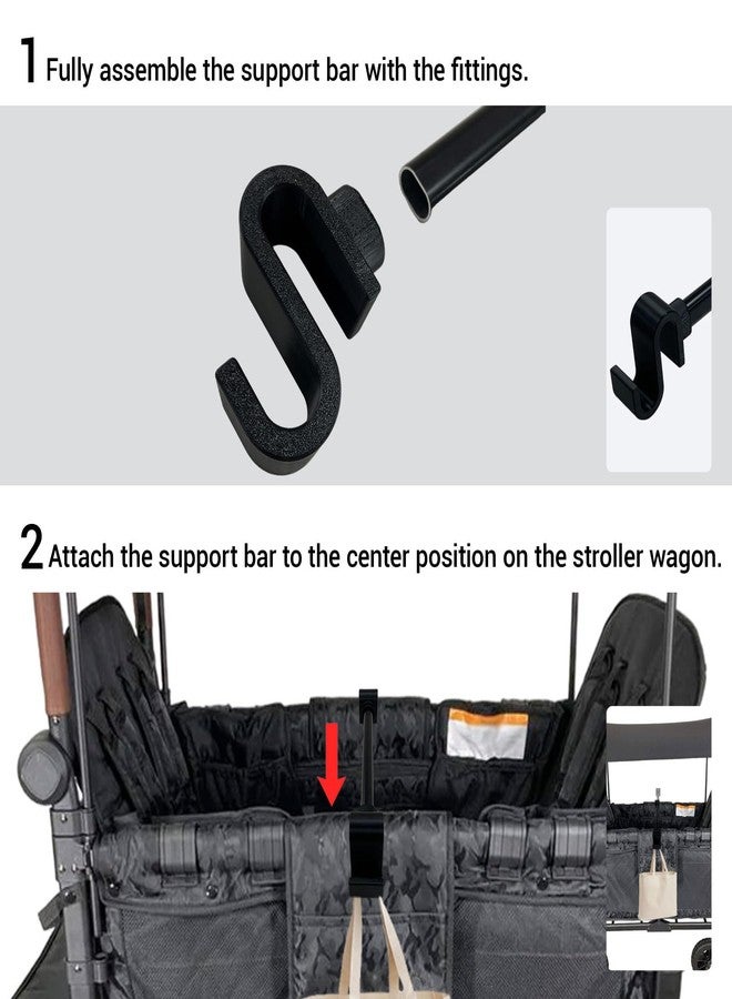 Hwborsix Stroller Wagon Support Bar Compatible with WONDERFOLD W2 Elite Wagon (2 Seater), Wagon Support Bar for WONDERFOLD W2 Veer Wagon - Black - Image 3